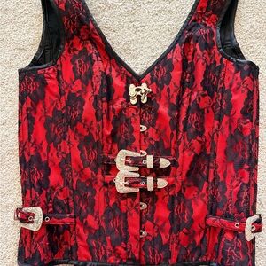 Red and Black Lace Corset Top